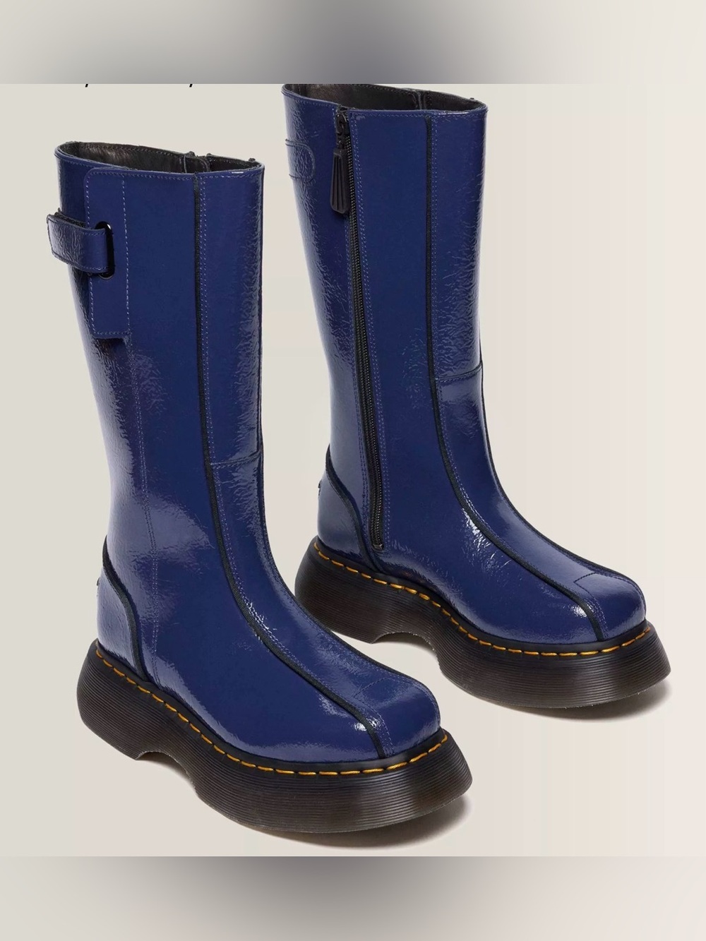 Dr. Martens Buzz Hi Distressed Patent Leather Boots, Women Size 7 Midnight Blue
